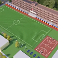 School Sports Complex with Football Pitch Basketball Court Track Solar Panels and Green Surroundings 3d model