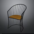 Modern Curved Chair With Black Metal Frame And Wooden Seat
