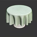 Stylish Round White Table With Pleated Tablecloth And Smooth Base Design