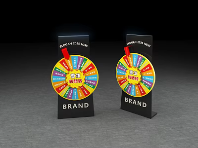 Brand Display Stands With Spin Wheels Featuring Prize Sections And Slogan Space 3d model