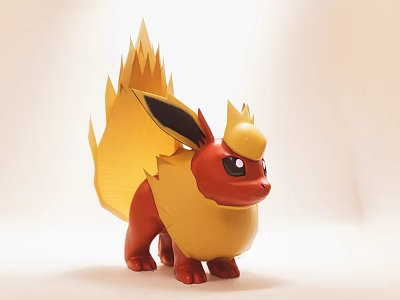 Cute Red And Yellow Plush Doll With Flame Shaped Tail And Ears 3d model