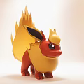 Cute Red And Yellow Plush Doll With Flame Shaped Tail And Ears