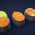 Colorful Sushi In Black Bowls With Cucumber Fish Roe Salmon And Avocado