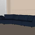Blue Sectional Sofa With Beige Wall Decorative Trim And White Window Blinds 3d model