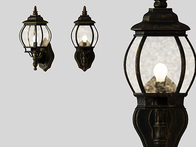 Vintage Style Metal Wall Lamps With Glass Shades And Illuminated Warm Glow 3d model