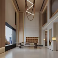 Modern Lounge Area Interior With Wooden Walls Large Windows Bookshelf Tables And Pendant Lights