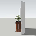 Wooden Console Table With Potted Plant Circular Decor And Screen Background 3d model