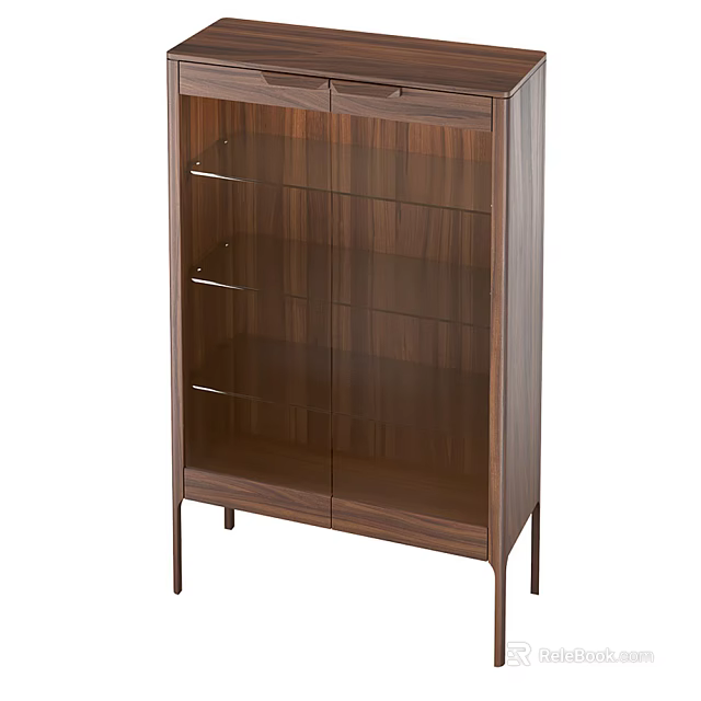Modern Wooden Entryway Side Cabinet With Glass Doors And Storage Shelves 3d model 
