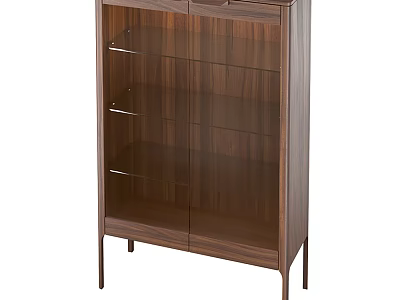 Modern Wooden Entryway Side Cabinet With Glass Doors And Storage Shelves 3d model
