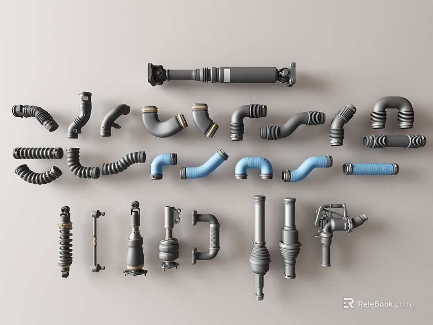 Different Types Of Plumbing Pipe Fittings With Elbows Couplings Hoses And Valves 3d model 