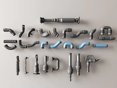 Different Types Of Plumbing Pipe Fittings With Elbows Couplings Hoses And Valves 3d model