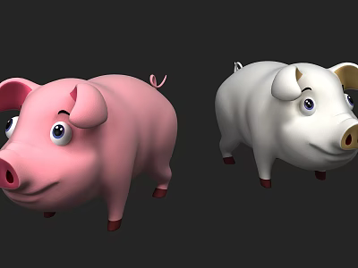 Cute Cartoon Reptiles With Big Eyes Pink And White Bodies Red Claws 3d model
