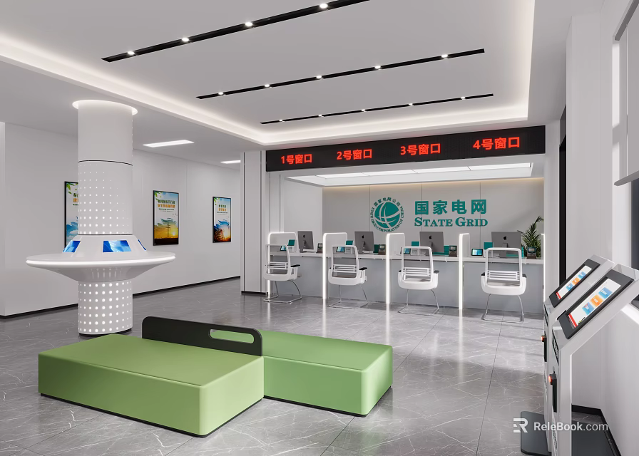 Digital Store Interior With Electronic Displays And Seating 3d model 