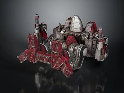 Sci-Fi Mechanical Structure Design With Red Silver Components And Intricate Industrial Parts 3d model