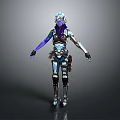 Futuristic Sci Fi Character Wearing Blue Silver Mechanical Armor with Purple Arms