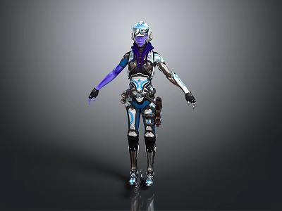 Futuristic Sci Fi Character Wearing Blue Silver Mechanical Armor with Purple Arms 3d model