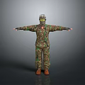 Game and Movie Character in Camouflage Uniform With Helmet and Goggles Standing