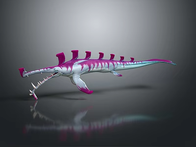 Game and Movie Mythical Creature Character with Pink White Stripes Dorsal Fins and Long Snout 3d model