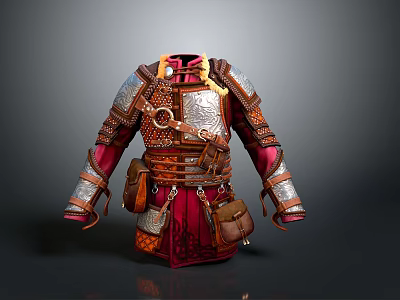 Red Medieval Style Clothing with Metal Armor and Leather Living Accessories 3d model