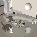 Elegant Modern Curved Sofa and Round Marble Coffee Table Set With Area Rug 3d model