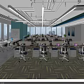 Modern Public Office Space With Large Windows Workstations Laptops Ergonomic Chairs And Natural Light