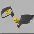 Yellow Rubber Duck As Daily Essential With Two Gray Mirror Parts On Light Blue Background