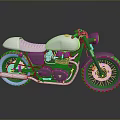 Vintage White and Black Motorcycle with Classic Design Leather Seat and Spoke Wheels