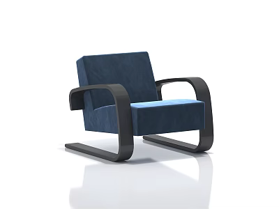 Modern Dark Blue Armchair With Black Armrests And Sleek Upholstered Design 3d model