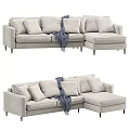 Light Gray Fabric Sectional Sofa With Multiple Cushions And Cozy Throw Blanket 3d model