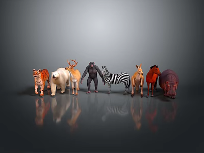 Different Animal Toy Models Collection Featuring Tiger Polar Bear Gorilla Zebra And More 3d model