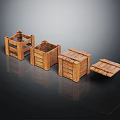 Four Wooden Storage Boxes In Various Shapes With Open And Closed States On Dark Background