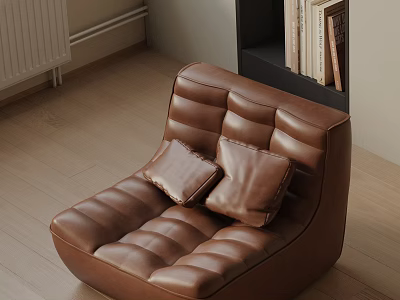 Brown Leather Leisure Chair With Comfortable Cushions For Modern Living Space 3d model