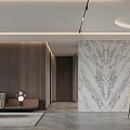 Modern Living Dining Room Interior With Wooden Wall Panels TV Armchair And Rug