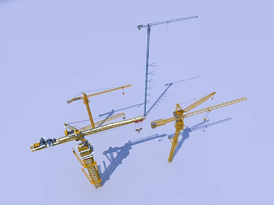 Efficient Yellow Tower Cranes Heavy Duty Industrial Equipment For Construction Site 3d model
