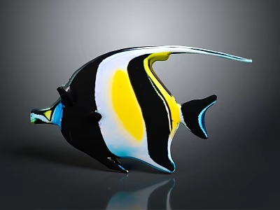 Colorful Tropical Butterflyfish With Black White Yellow Blue Stripes And Long Fins 3d model