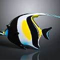 Colorful Tropical Butterflyfish With Black White Yellow Blue Stripes And Long Fins