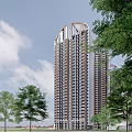 Modern High Rise Residential Buildings With Green Trees And Cloudy Sky