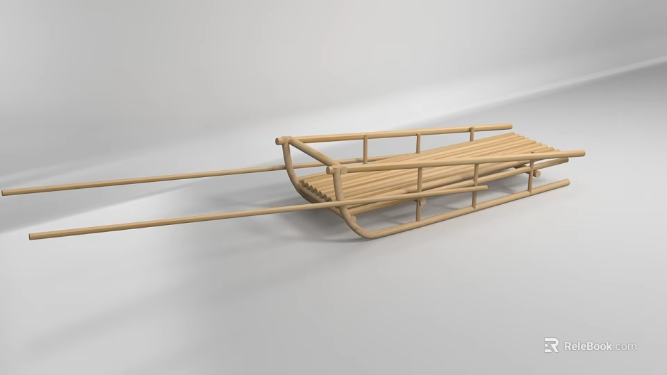 Handcrafted Wooden Sleigh Featuring Long Poles And Traditional Classic Design 3d model 