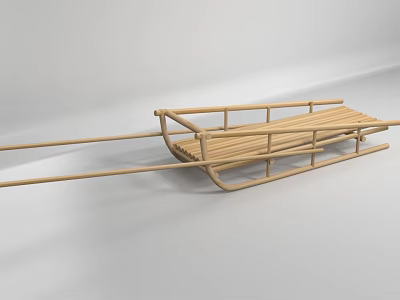 Sled Wooden Sled Ski Stick Trolley 3d model