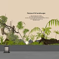 Indoor Natural Landscape With Artificial Plant Arrangement Wooden Elements And Lighting