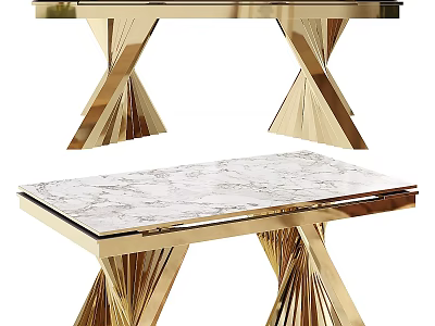 Elegant Gold Frame Dining Table With White Marble Top And Modern Geometric Base 3d model