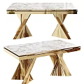 Elegant Gold Frame Dining Table With White Marble Top And Modern Geometric Base