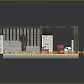 Industrial Building Model with Construction Frame Interior White Crates Orange Equipment and Yellow Floor Markings