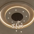 Crystal Chandelier With Circular Ceiling LED Strip Lighting And Multiple Hanging Glass Bulbs