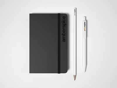 Sleek Black Amberspice Notebook With Two White Pens On White Background 3d model Sleek Black Amberspice Notebook With Two White Pens On White Background 3d model