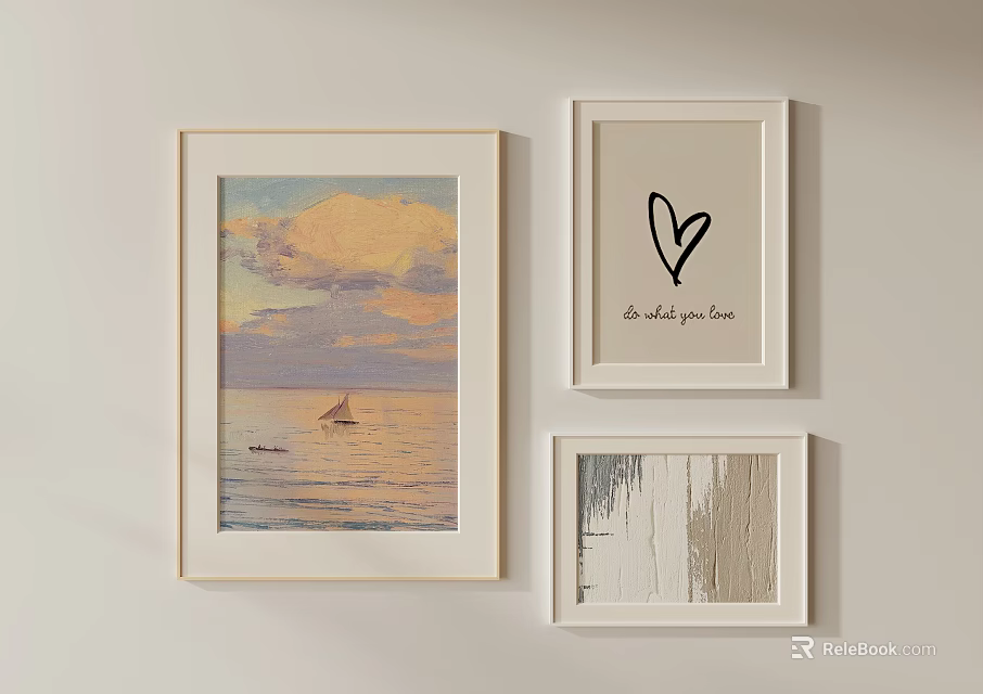 Framed Wall Art Decor With Sunset Seascape Heart Design And Abstract Texture 3d model 