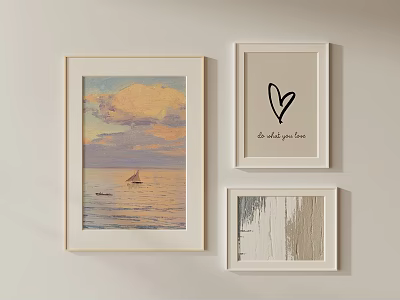 Framed Wall Art Decor With Sunset Seascape Heart Design And Abstract Texture 3d model