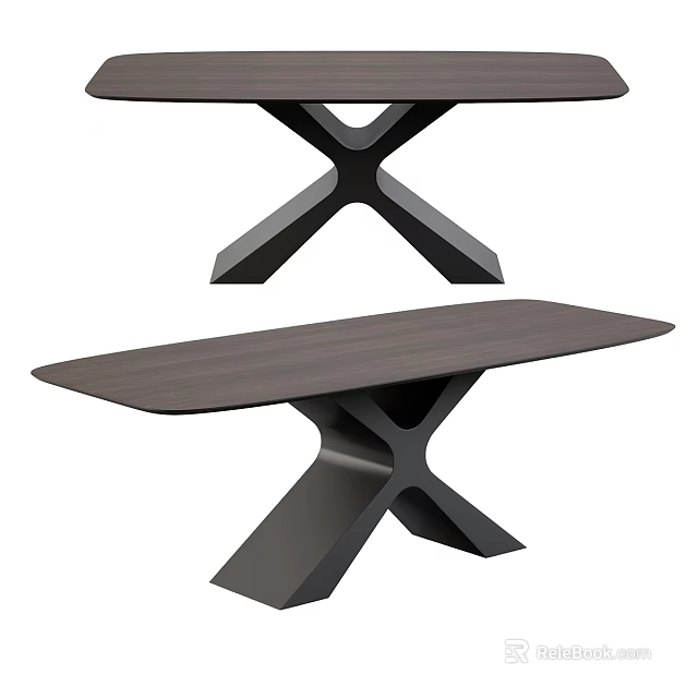 Modern Rectangular Dining Table With X Shaped Legs And Dark Wood Top 3d model 