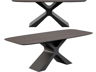 Modern Rectangular Dining Table With X Shaped Legs And Dark Wood Top 3d model