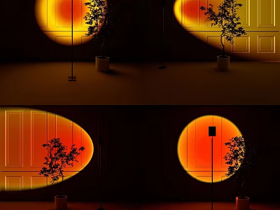 Modern Floor Lamp In Interior With Circular Light Projection And Potted Green Plant 3d model